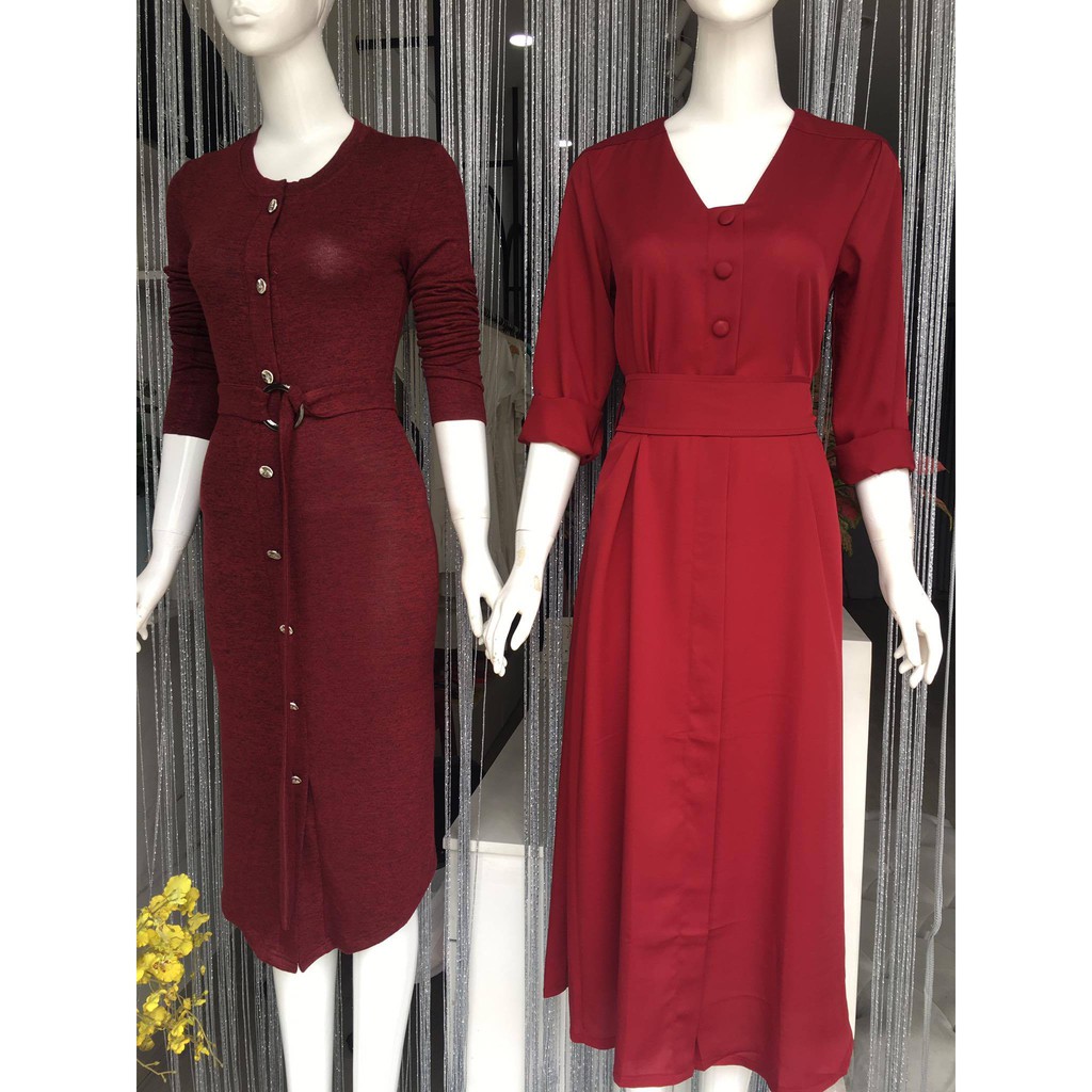 Đầm Xecop cổ V tay dài