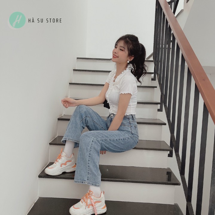 (Ảnh+ Video Thật) Áo Crotop Nữ Kiểu Thun Gân Cổ Bèo, Thiết kế kẻ trung, Năng động, Cá tính