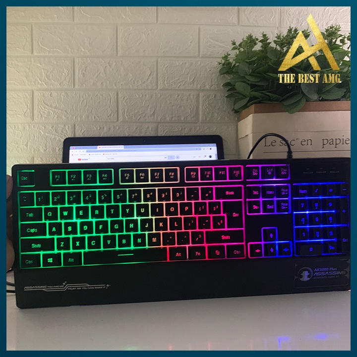 Bàn Phím Máy Tính Gaming Keycap Xuyên Led Đổi Màu Assassins AK5000 Bàn Phím Giả Cơ Laptop Có Dây Keyboard Chơi Game