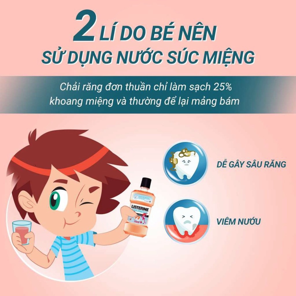 [Chính hãng] Nước Súc Miệng Listerine Kids Ngừa Sâu Răng Dành Cho Trẻ Em Listerine Kids 0% Alcohol Mouthwash 250ml