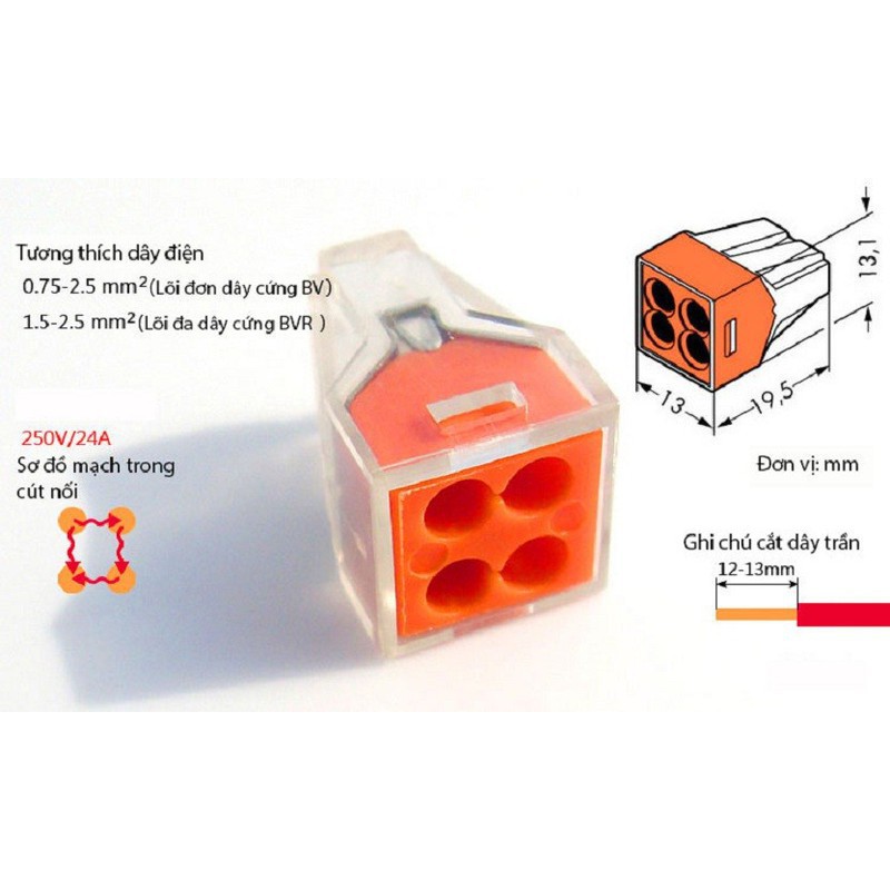 5 chiếc cút nối KV773-104 hoặc KV-773-106 - Nối nhanh không cần kìm bấm