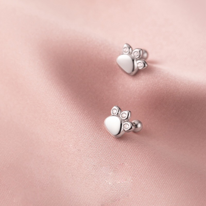Khuyên Tai Bạc Nữ MIRASON Chân Mèo Nạm Đá Ngộ Nghĩnh MBT227 -  Bông Tai Nữ Bạc 925 Cao Cấp