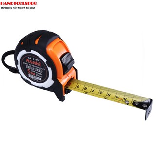 Thước kéo nền vàng cao cấp Hệ Inch và Mét vỏ bọc cao su chống va đập ASAKI 3m,5m.7.5m,10m