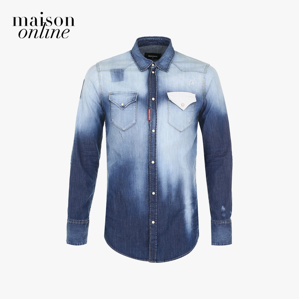 DSQUARED2 - Áo sơ mi nam denim phối túi vuông Lightweight Jeans-S74DM0032-470