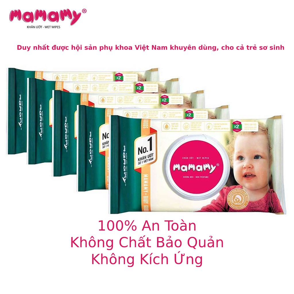 Combo 9 gói khăn ướt Mamamy 80 tờ nắp, 100% an toàn, không kích ứng.