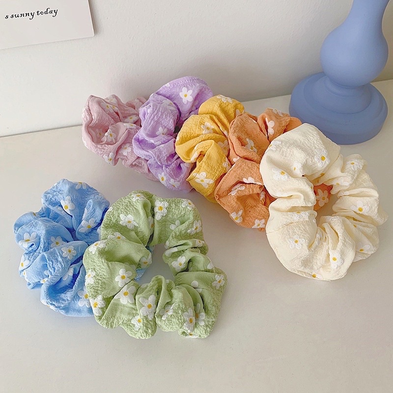 Cột tóc scrunchies hoa xinh xắn, buộc tóc vải xinh xắn