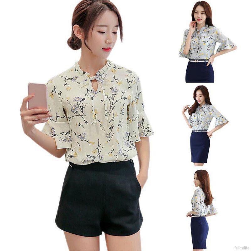Áo sơ mi tay ngắn họa tiết hoa thời trang xinh xắn cho nữ