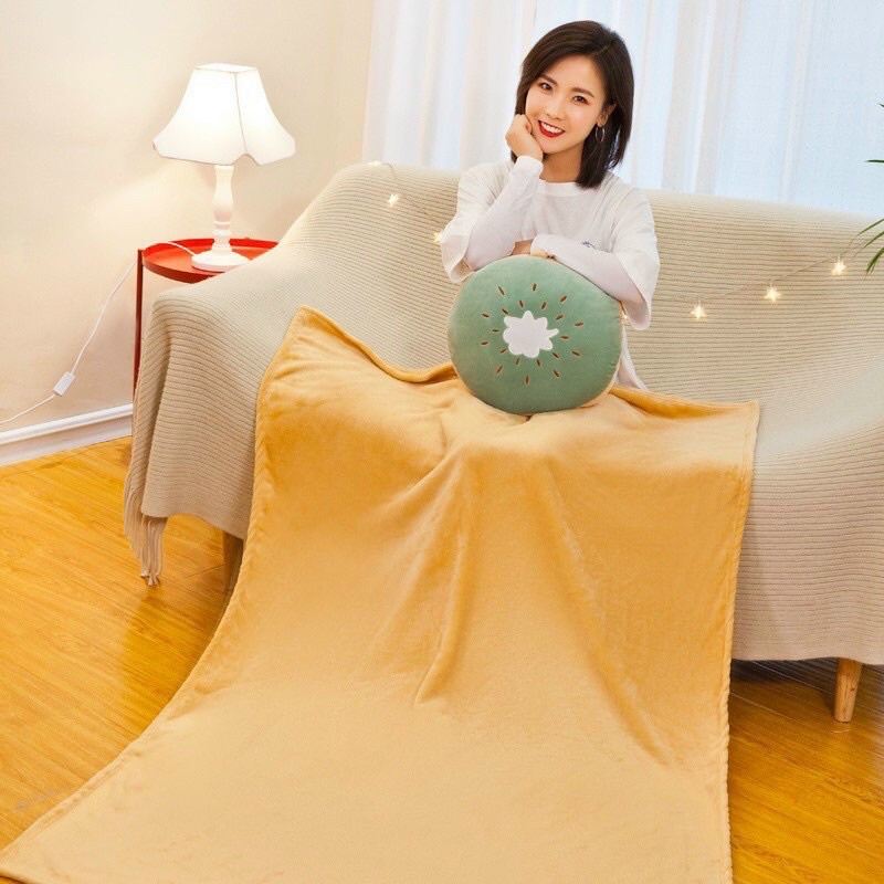 Bộ chăn gối kèm tựa lưng 3 in 1 cho văn phòng hình hoa quả siêu cute ( chăn 160*110)