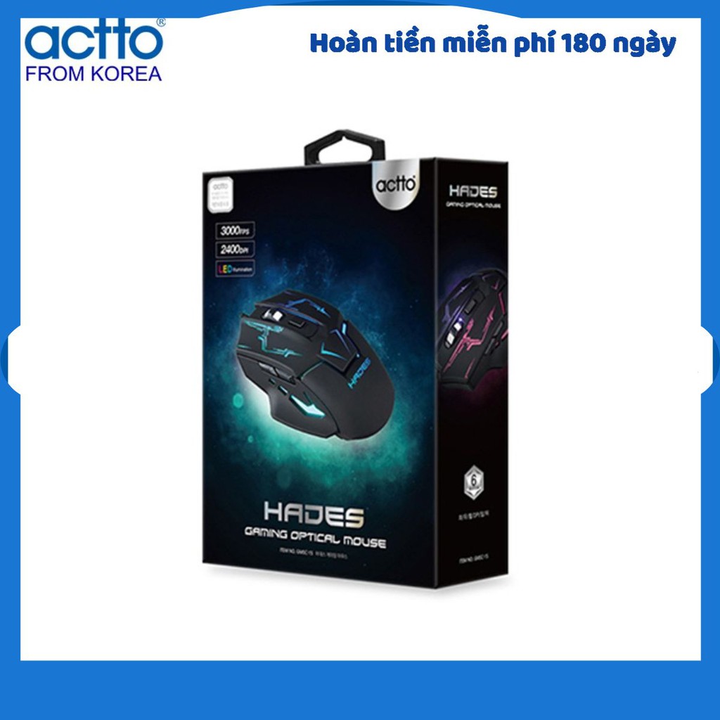 Chuột quang chơi game tích hợp LED độ phân giải cao Actto GMSC-15 HÀNG NỘI ĐỊA KOREA CAO CẤP CHÍNH HÃNG