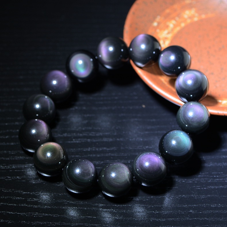 Vòng Tay Chuỗi Hạt Đá Obsidian Tự Nhiên 6 / 8 / 10 / 12 / 14 / 16mm