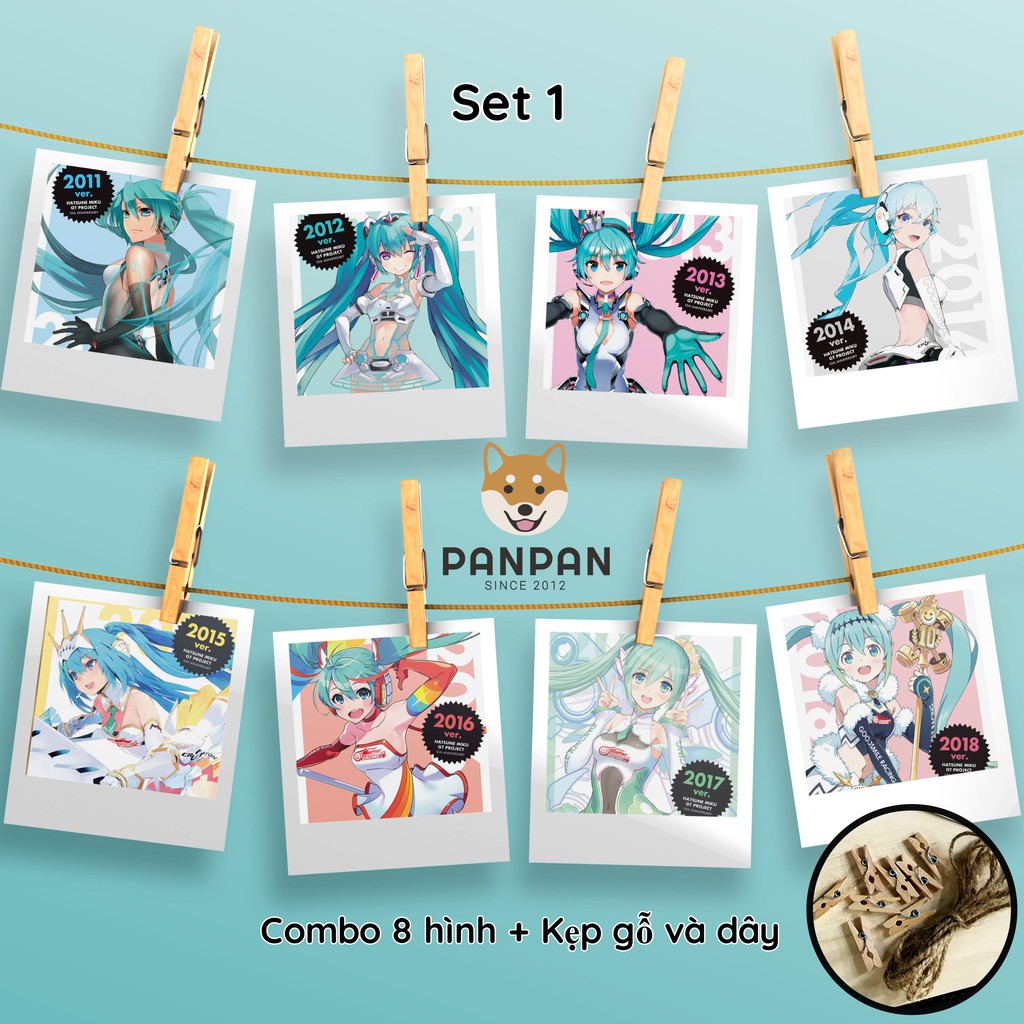 Combo 8 ảnh card lomo polaroid trang trí Anime Gintama, Bokuben, Miku Racing, Seishun Buta Yaro (tặng kèm dây và kẹp)