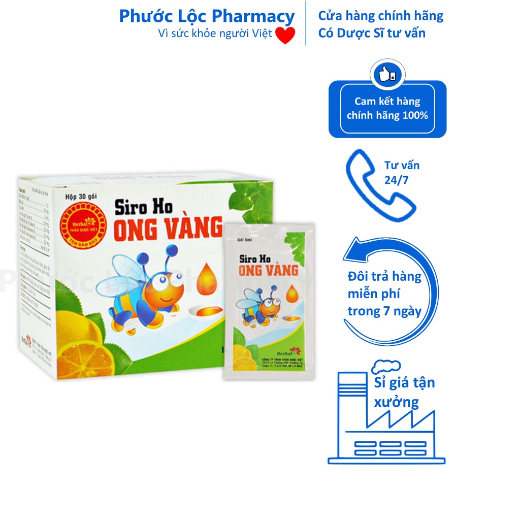 Siro ho Ong Vàng. Hộp 30 gói. Ho con ong vang.
