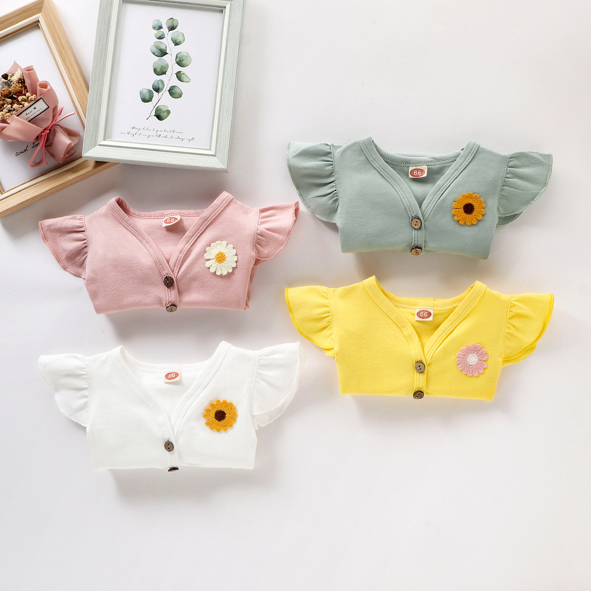 Áo Liền Quần Chất Cotton Hoạ Tiết Hoa Thêu Đáng Yêu Cho Bé