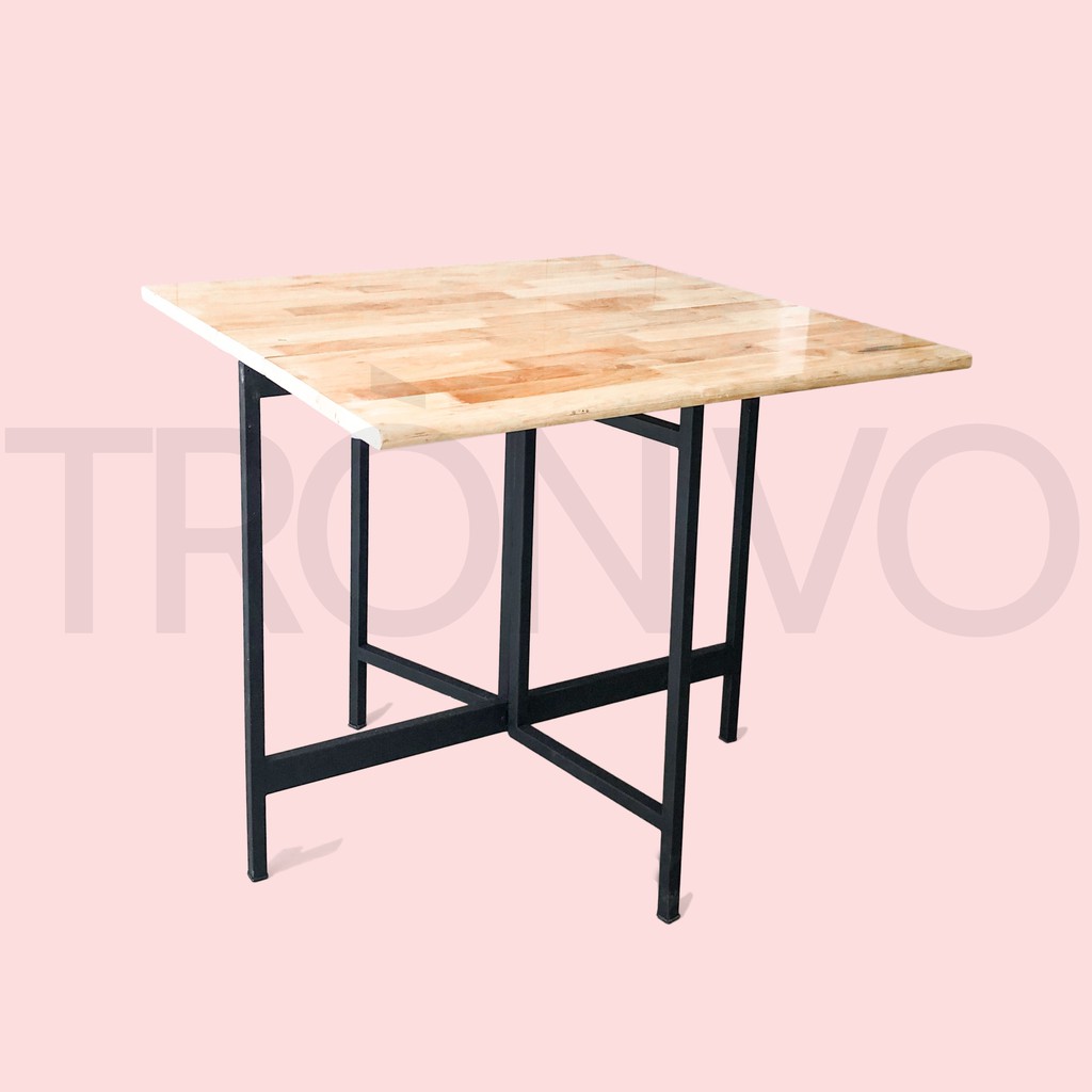 Bàn Ăn, Bàn Gấp Gọn Thông Minh, Tiết Kiệm Diện Tích Bằng Gỗ Ghép Cao Su Tự Nhiên Chân Sắt Sơn Đen, Dùng Làm Việc Học Tập | BigBuy360 - bigbuy360.vn