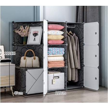 Tủ Nhựa Ghép Đa Năng - Màu Nhựa Đen Cửa Trắng Kẻ - Mẫu Mới Nhất Tại Shop - Nhiều Kích Thước