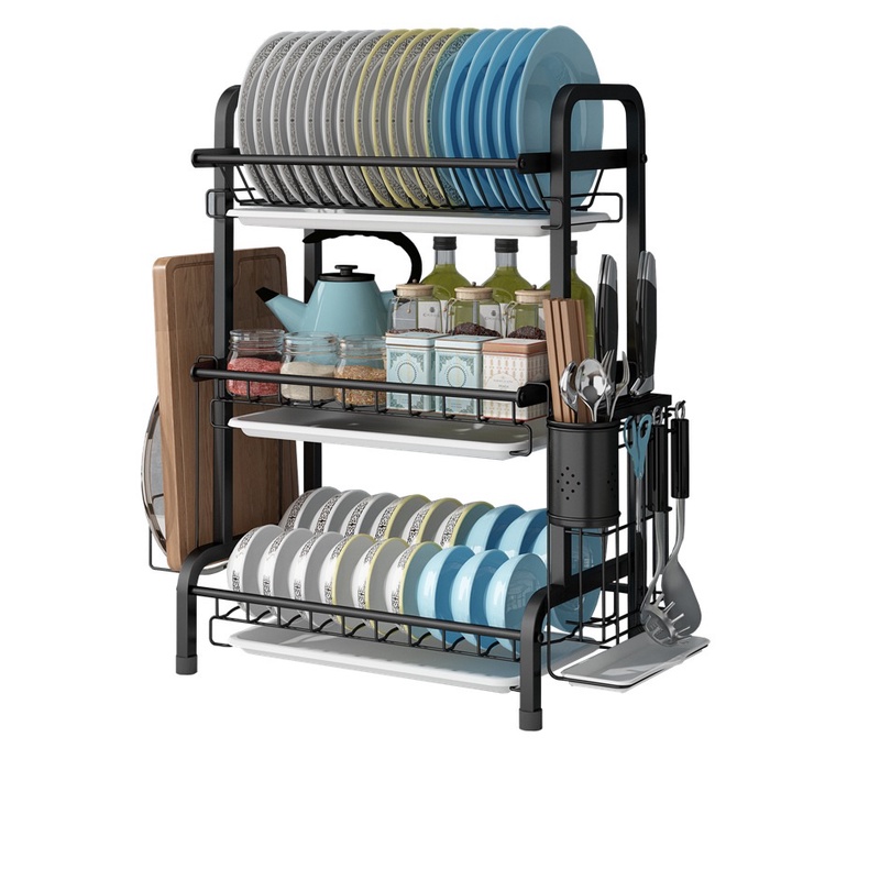 [𝐅𝐑𝐄𝐄𝐒𝐇𝐈𝐏] Kệ Để Chén Đĩa Thông Minh 2 Tầng Bồn Rửa Bát VANDO Sơn Đen Tĩnh Điện Cao Cấp Chống Han Gỉ
