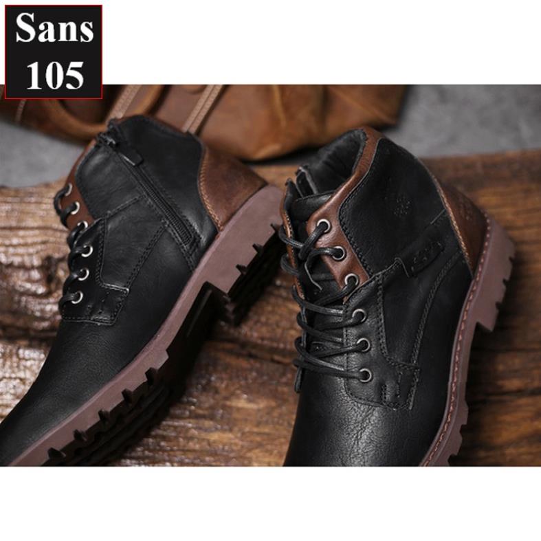 Giày boot nam martin boots Sans105 da bò thật big size 48 47 46 45 44 43 giầy cổ cao đen nâu đẹp bốt độn đế 6cm ⛹️🏻