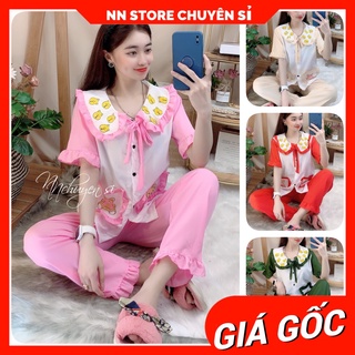 Đồ bộ nữ mặc nhà cổ tiểu thư chất kate mềm mịn in hình gấu in hoạt hình dễ thương DBKIHTN58