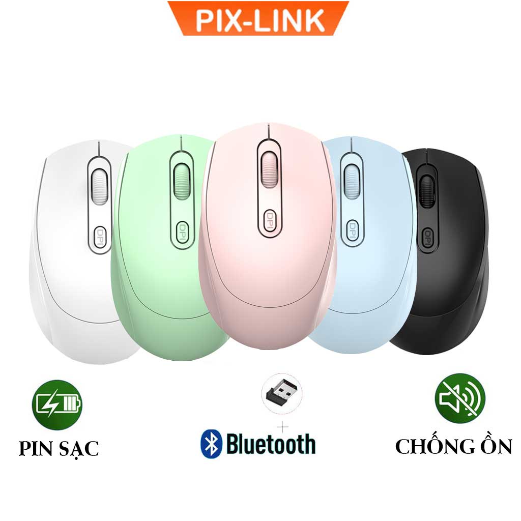 Chuột không dây Bluetooth PIX-LINK P100B chống ồn, DPI 1600, chế độ kép wireless usb 2.4Ghz, bluetooth