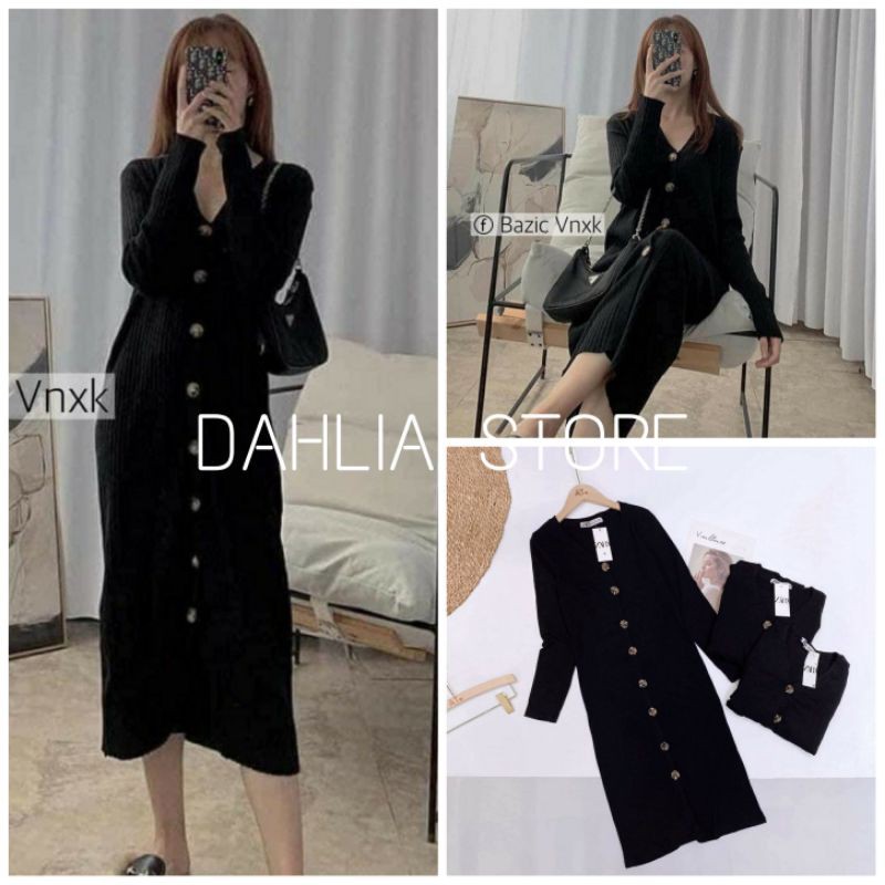 Đầm Midi dáng dài Vân Đá Nữ 🌸 Váy suông len tăm body cổ tim màu đen Ulzzang SIÊU HOT 🌸 | BigBuy360 - bigbuy360.vn