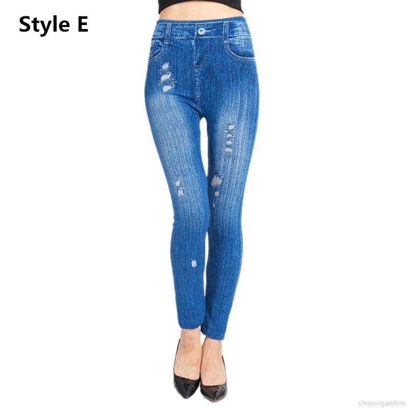 Quần legging nữ bằng vải denim có túi in ảnh chú mèo đáng yêu | BigBuy360 - bigbuy360.vn