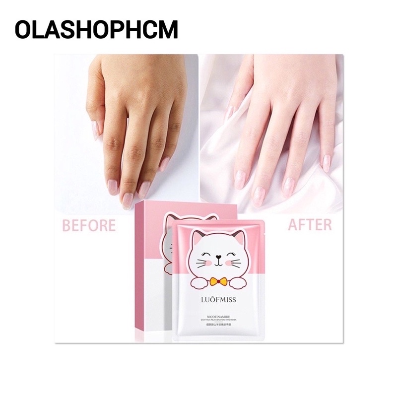 Mặt nạ tay làm trắng da, dưỡng ẩm, tẩy tế bào chết, chống lão hóa phối họa tiết chân mèo dễ thương