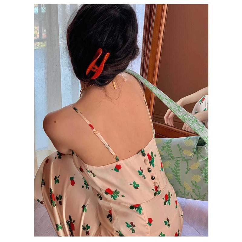 Đầm voan hai dây dáng dài in họa tiết hoa thanh lịch thời trang cho nữ