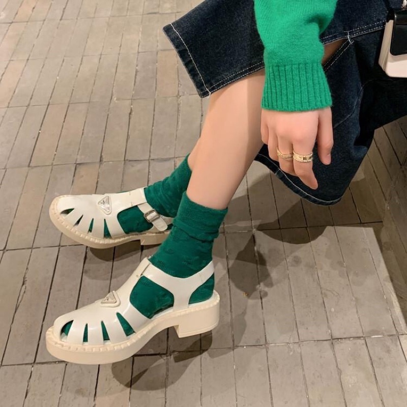 Sandal prada giọ chất bóng nâng đế kèm hộp
