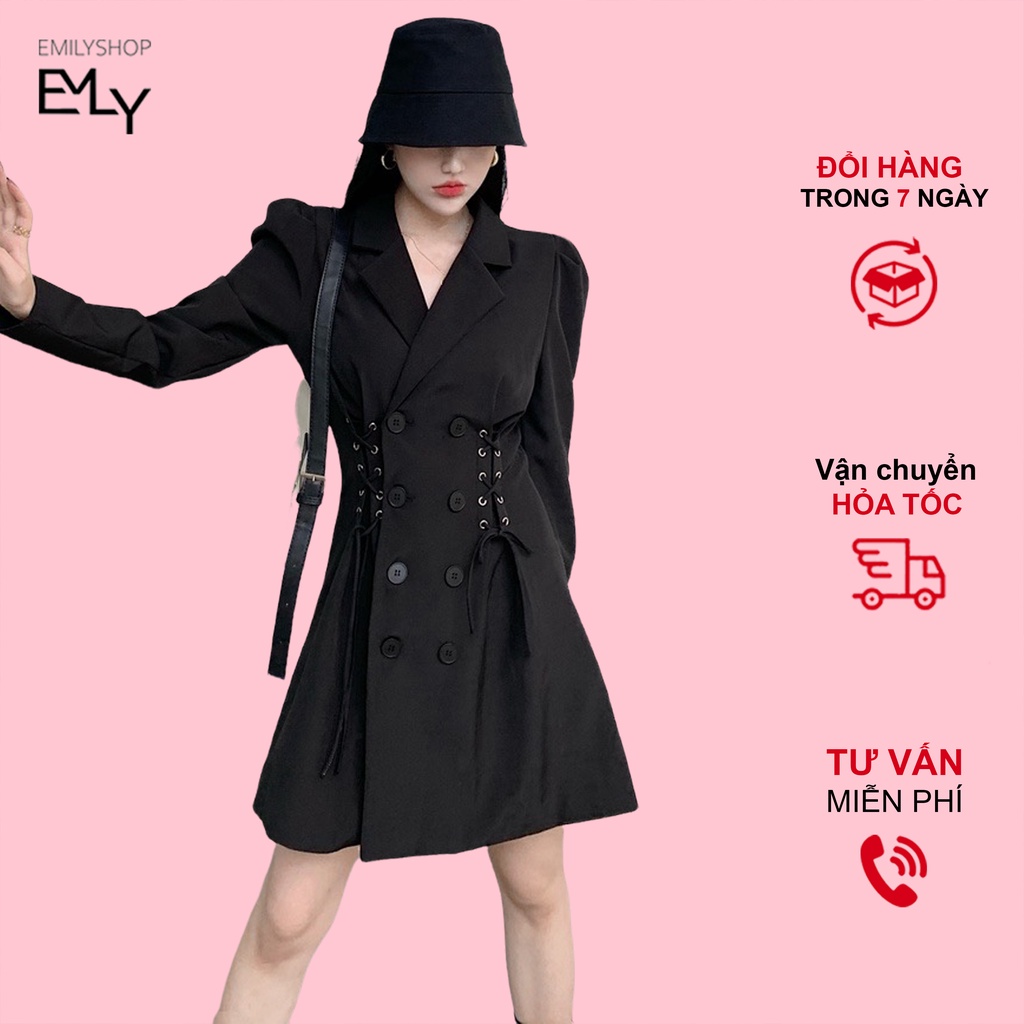 Đầm vest nữ blazer dây rút ngay eo dài tay dự tiệc Emilyshop ulzzang