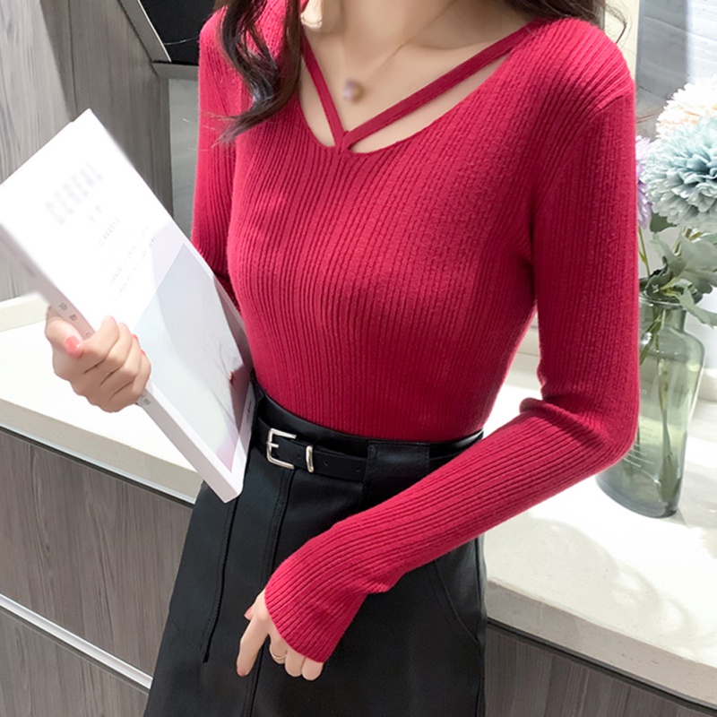 Áo Dệt Kim Tay Dài Màu Sắc Đơn Giản Dành Cho Nữ