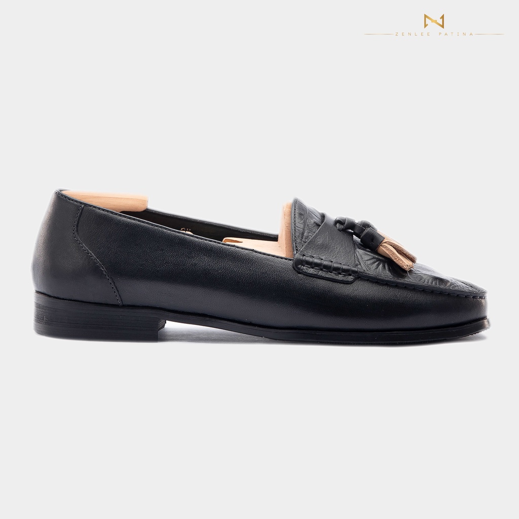 Giày lười da nam thủ công Patina ZENLEE  LPC01CS kiểu dáng Tassel Loafer mũi in vân cá sấu da bê thật bảo hành trọn đời