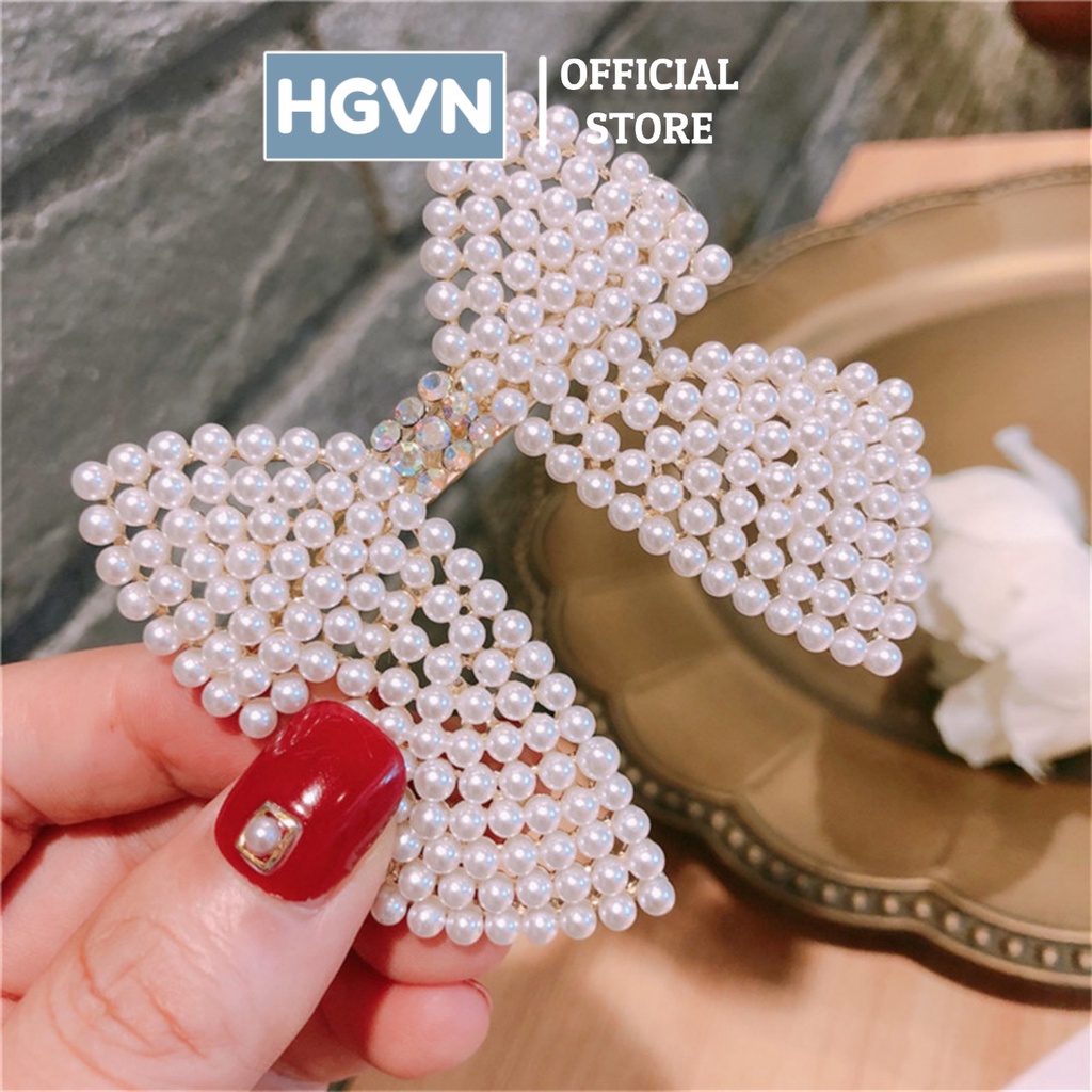 Kẹp Tóc Kim Loại Hình Nơ Đính Đá Ngọc Nhân Tạo HGVN Cao Cấp Size Lớn