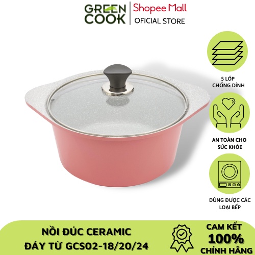 Nồi đúc ceramic vân đá đáy từ chống dính 20cm Green Cook GCS02-20IH