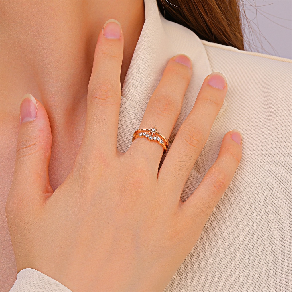 Nhẫn Hở Hai Lớp Hình Ngôi Sao Đính Đá Zircon Phong Cách Hàn Quốc