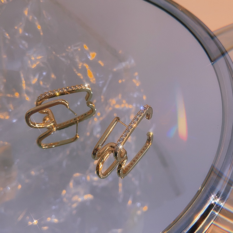 Khuyên Tai Hai Lớp Đính Kim Cương Thời Trang Hàn Quốc Chất Lượng Cao