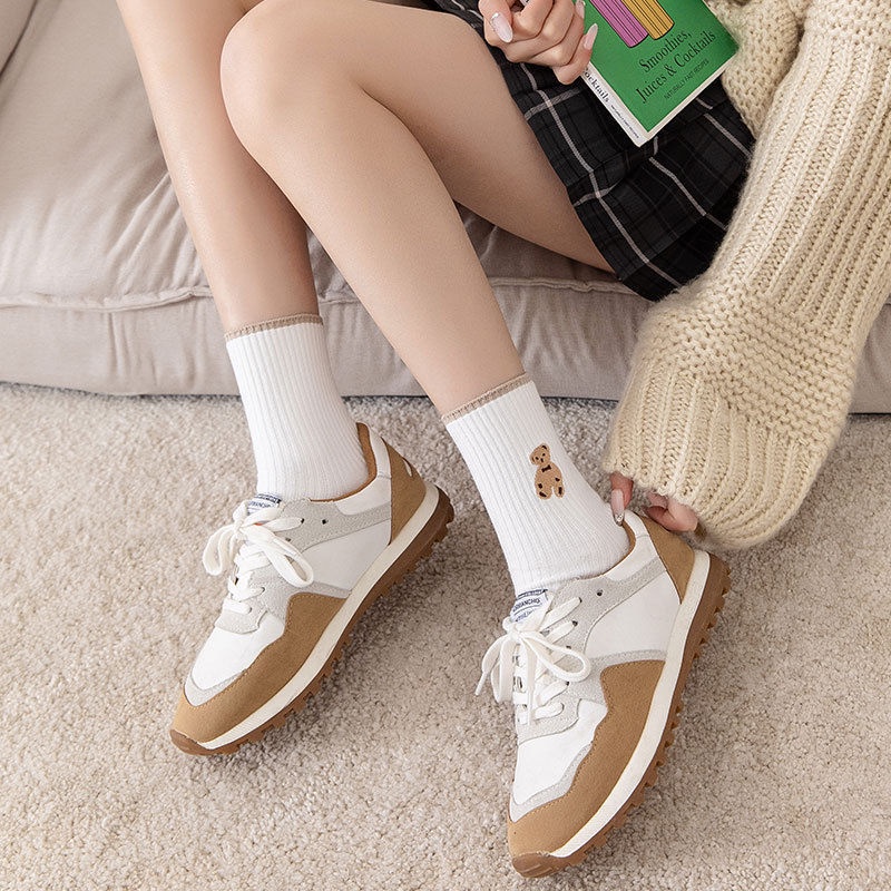 Vớ cotton Cao Vừa Thêu Họa Tiết Chú Gấu Dễ Thương Phong Cách Hàn Quốc Thời Trang Cho Nữ