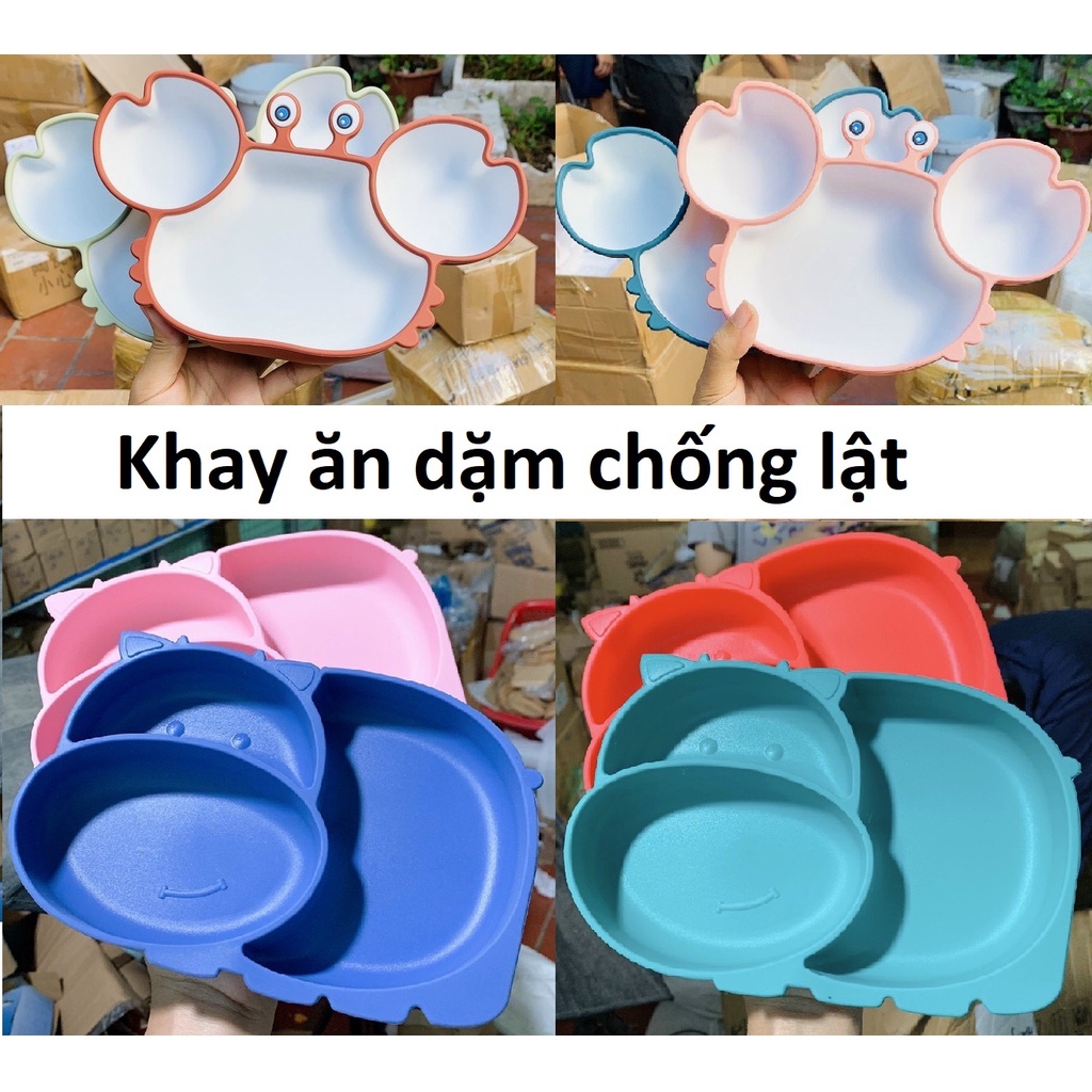 Khay ăn dặm silicon chống lật hình con bò sữa, con cua đáng yêu dành cho bé