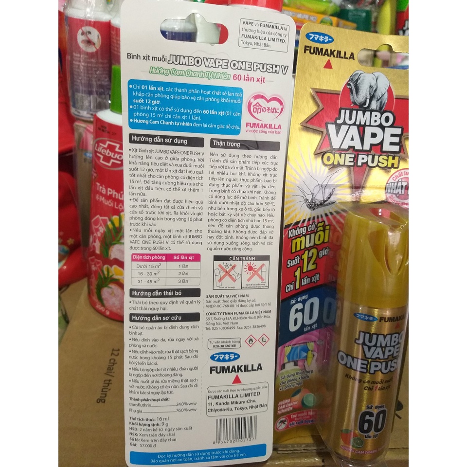 Bình xịt muỗi Jumbo Vape One Push V hương cam chanh