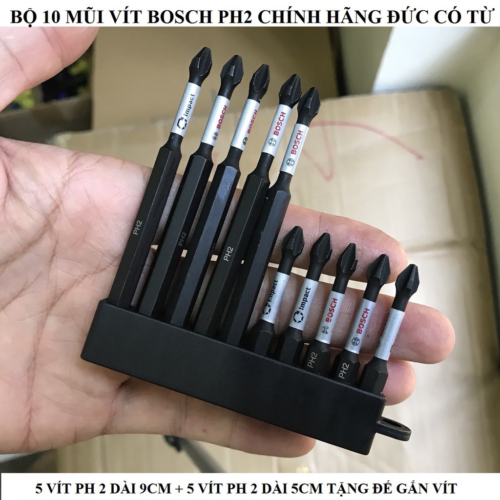 Bộ 10 Mũi Vít Bosch Hàng Nhập Đức Ph2 9cm và 5cm