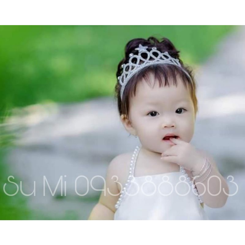Băng đô vương miện cho bé -Băng đô thun co dãn dễ thương cho bé   Màu bạc