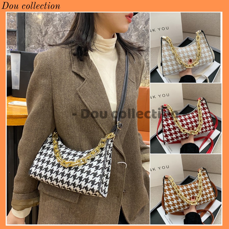 [NowShip2h] Túi Xách Đeo Chéo Thời Trang Thu Đông Phối Xích Họa Tiết HOUNDSTOOTH Sành Điệu - Mã XT031