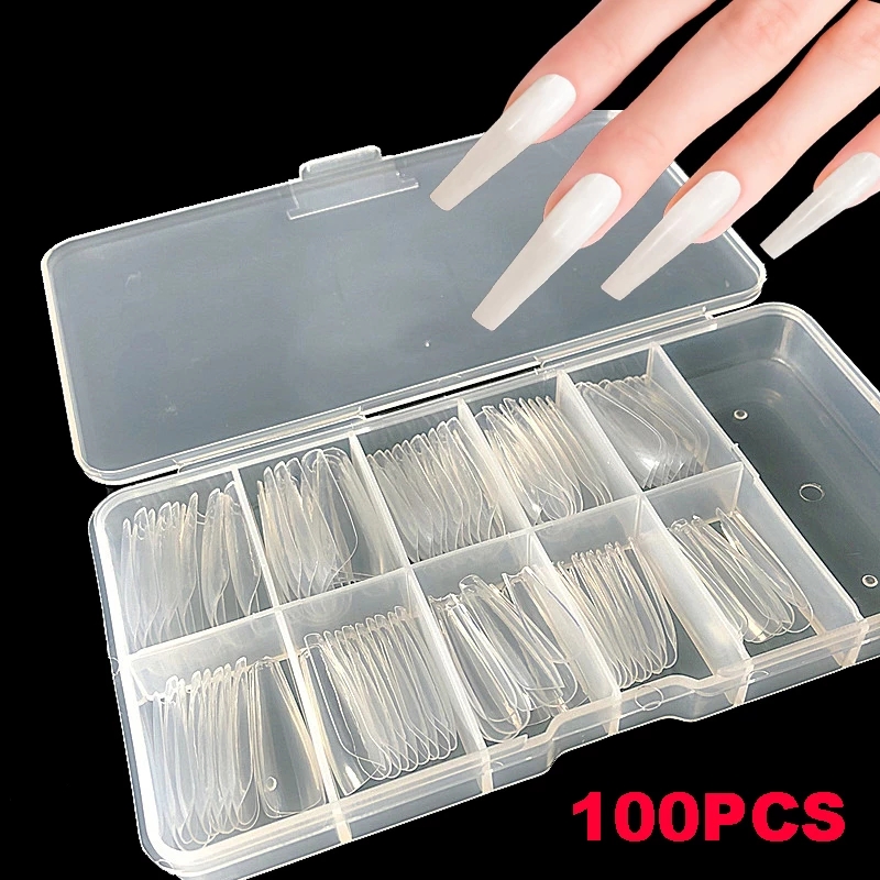 Bộ 500 Móng Tay Giả Acrylic 10 Kích Cỡ Khác Nhau Màu Trắng Trong Suốt Dạng Nhấn Làm Móng Giả