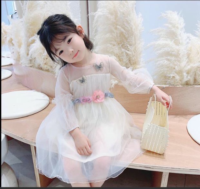 Váy đầm công chúa ren voan hoạ tiết cánh bướm và đính hoa siêu xinh 2 màu 8-25kg