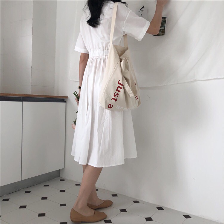Túi tote vải canvas cao cấp TEMPORARY phong cách Hàn Quốc có ngăn phụ nhỏ bên trong tiện dụng