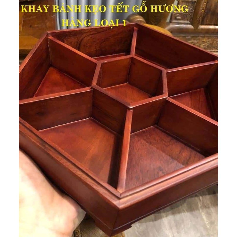 Khay đựng bánh kẹo tết, khay mứt bằng gỗ hương đường kính 31cm