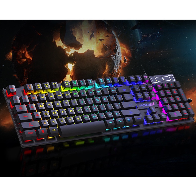 Bàn Phím Gaming có dây FOREV Chính Hãng Có Đèn LED RGB Chống Nước Ấn Tượng - Bảo Hành 12 tháng