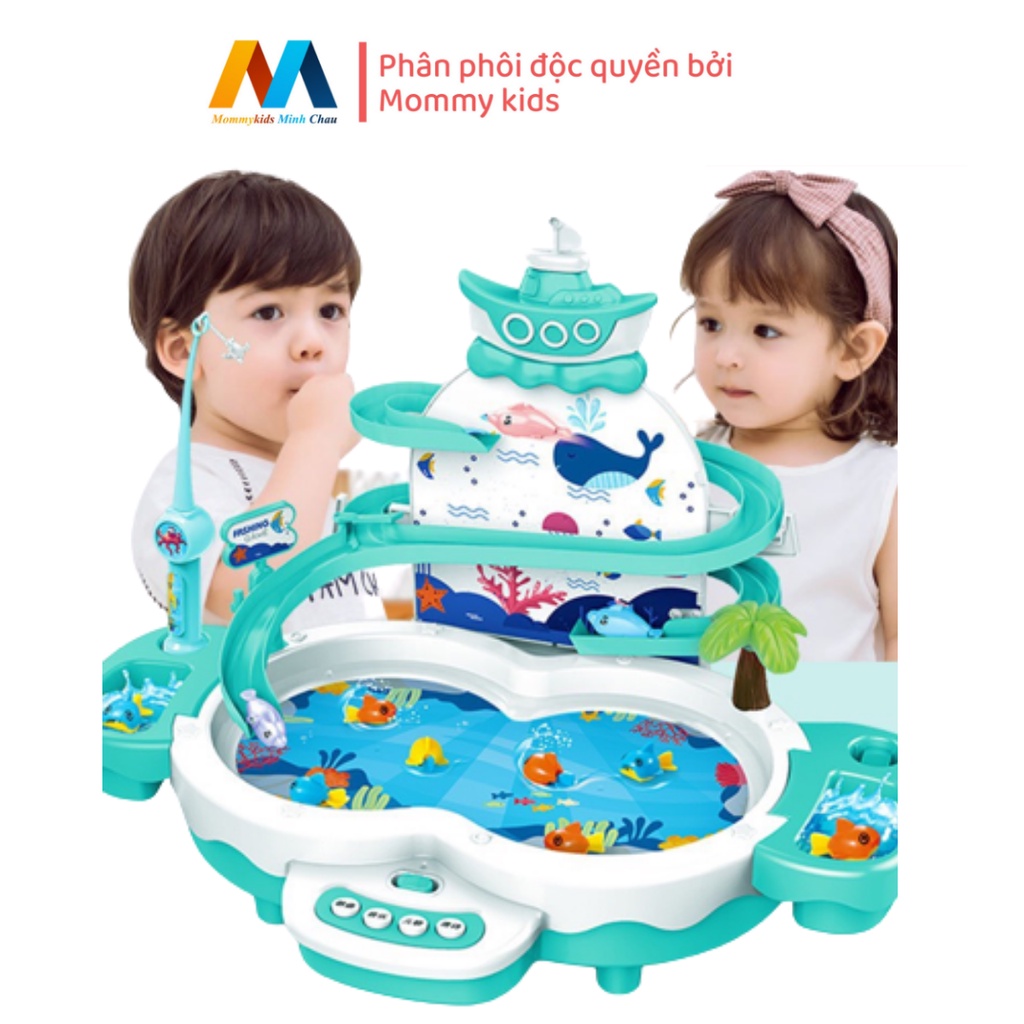 Bộ Đồ Chơi Câu Cá Nam Châm LUCKMAN Có Cầu Trượt, Chim Cánh Cụt Leo Cầu Thang Thác Nước