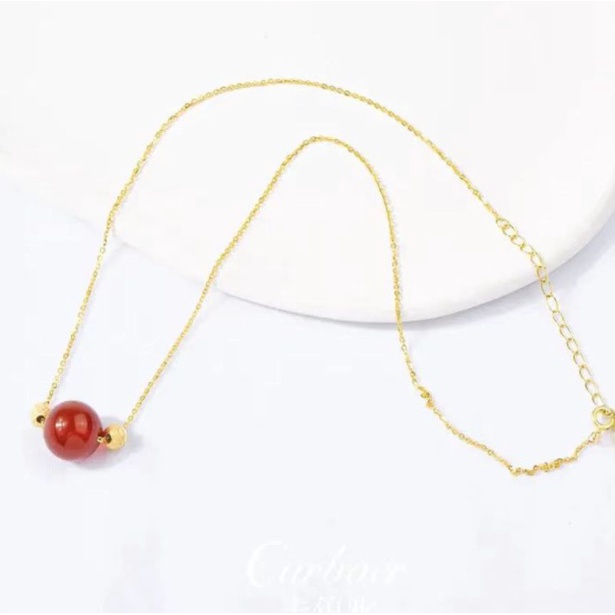 Vòng cổ Bạc 925 Xỏ Hạt Mã Não Đỏ May Mắn Thời Trang Dành Cho Nữ
