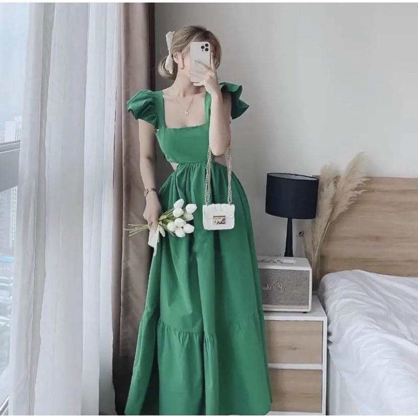 Váy Đầm Maxi 2 Dây Hở Lưng Thiết Kế Cánh Tiên Có Dây Nơ Phía Sau Phù Hợp Cho Nàng Đi Biển Đi Tiệc Xinh Xắn Xm Minh Phúc