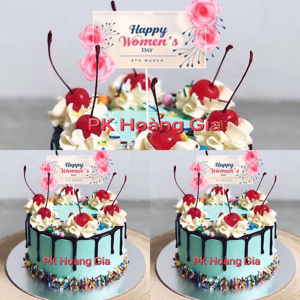 Trang Trí Bánh Sinh Nhật, 10 Thẻ 8/3 hoa đào happy womens